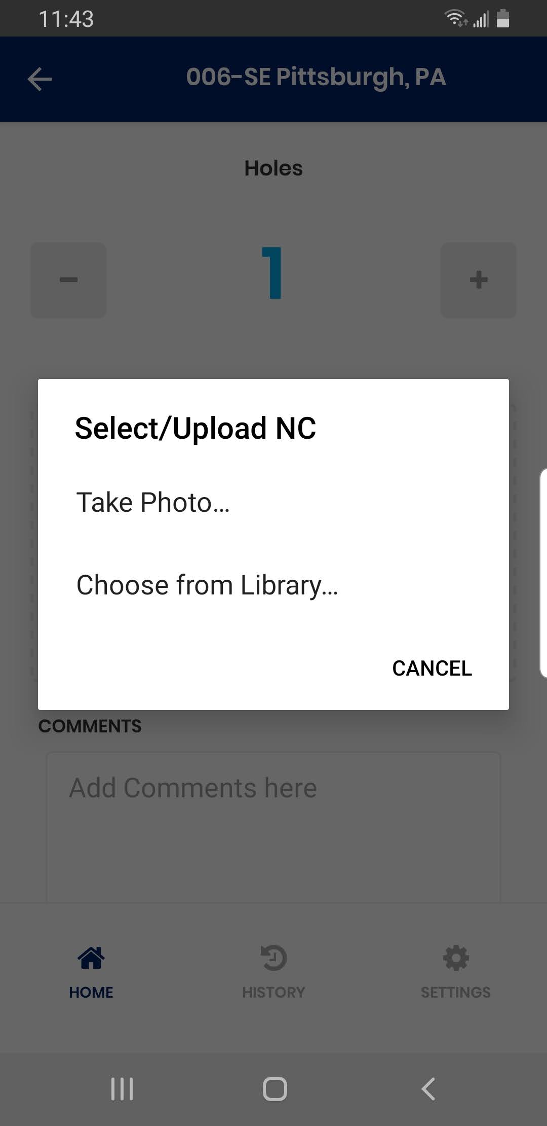7.	Click on Upload Or Capture Photo. To take picture using Phone Camera, select “Take Photo…”. To utilize previously taken picture, select “Choose from Library…”. 