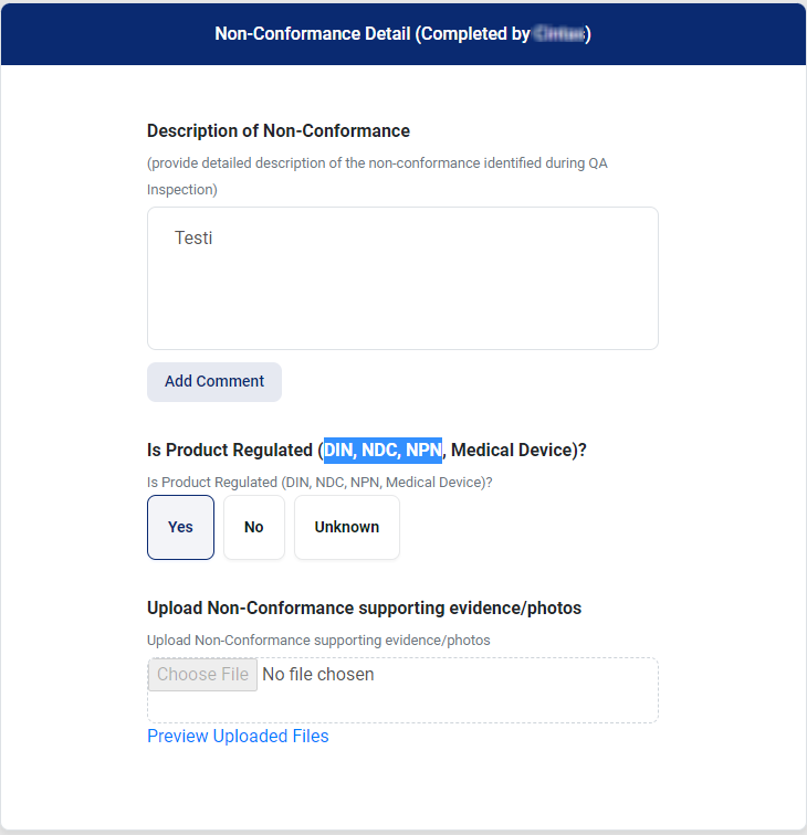 Corrective and Preventive Actions CAPA Non Conformance Detail