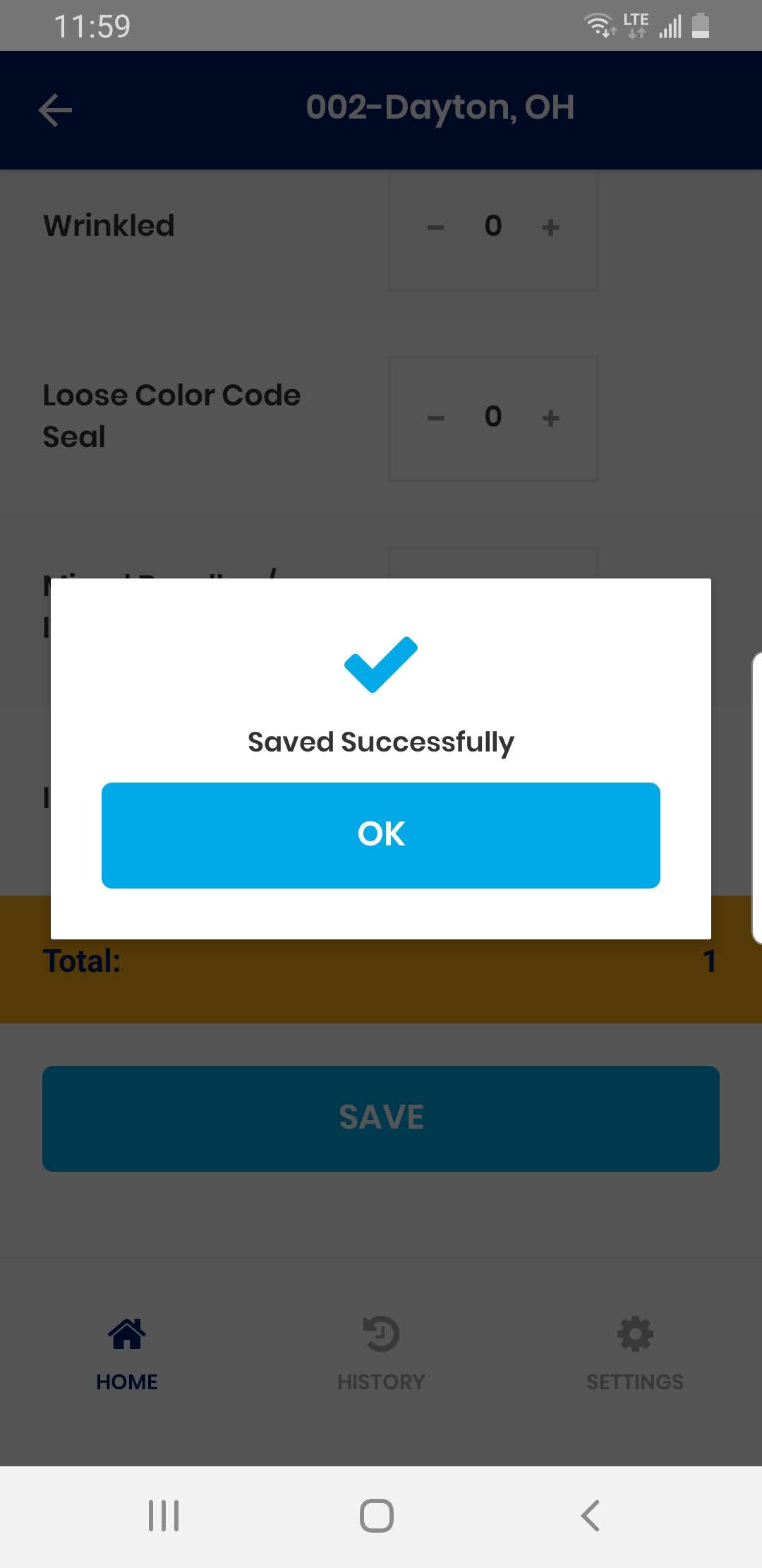 13.	Click on the Save to store non-conformance information. “Saved Successfully” message will appear once Save is completed. 