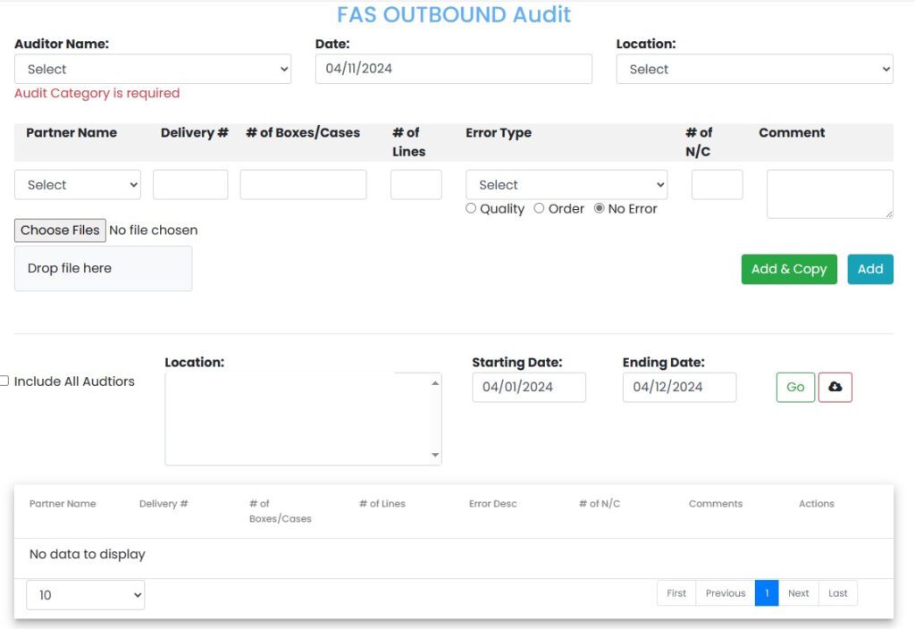 First Aid and Saftey FAS Outbound Audit